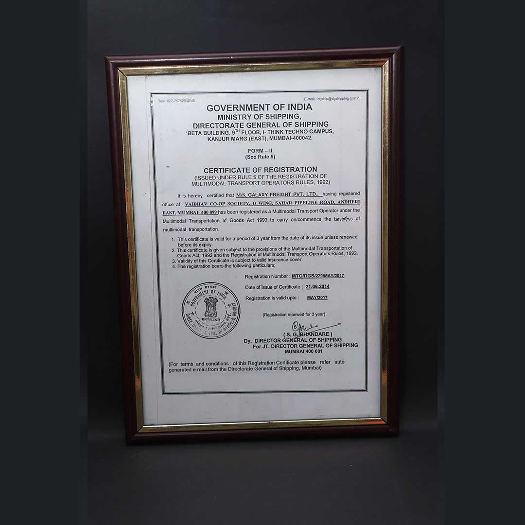 Logistics Certifications Certificate of Registration