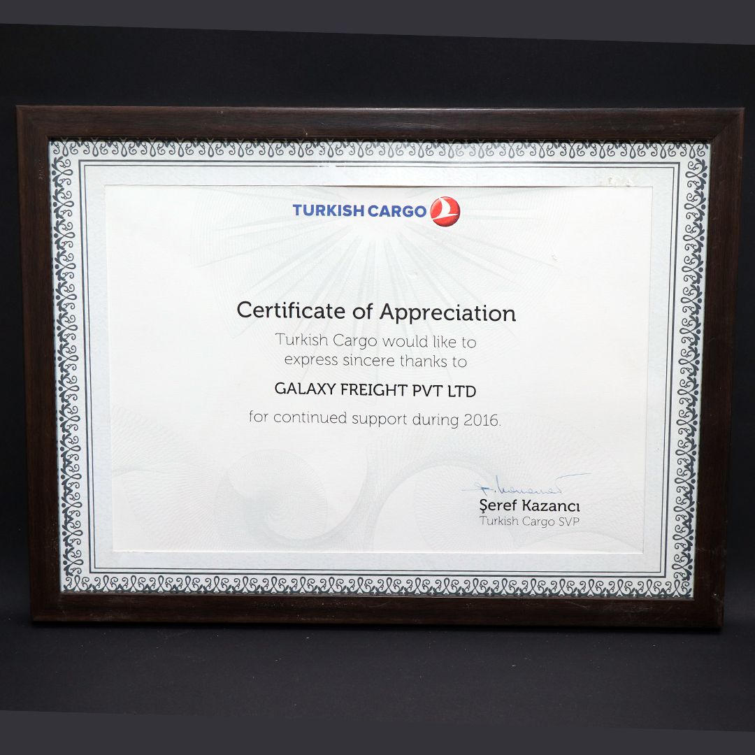 Logistics Certifications Certificate of Appreciation 2016